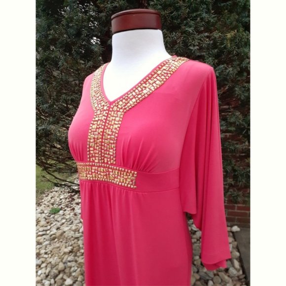 Chico's Embellished Caftan Goddess Maxi Dress Small Petite Summer Vacation - Picture 1 of 10
